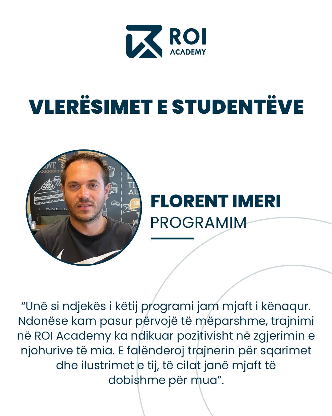 Read more about the article Një hap më afër suksesit në Programim – përvoja e Florent Imerit në ROI Academy